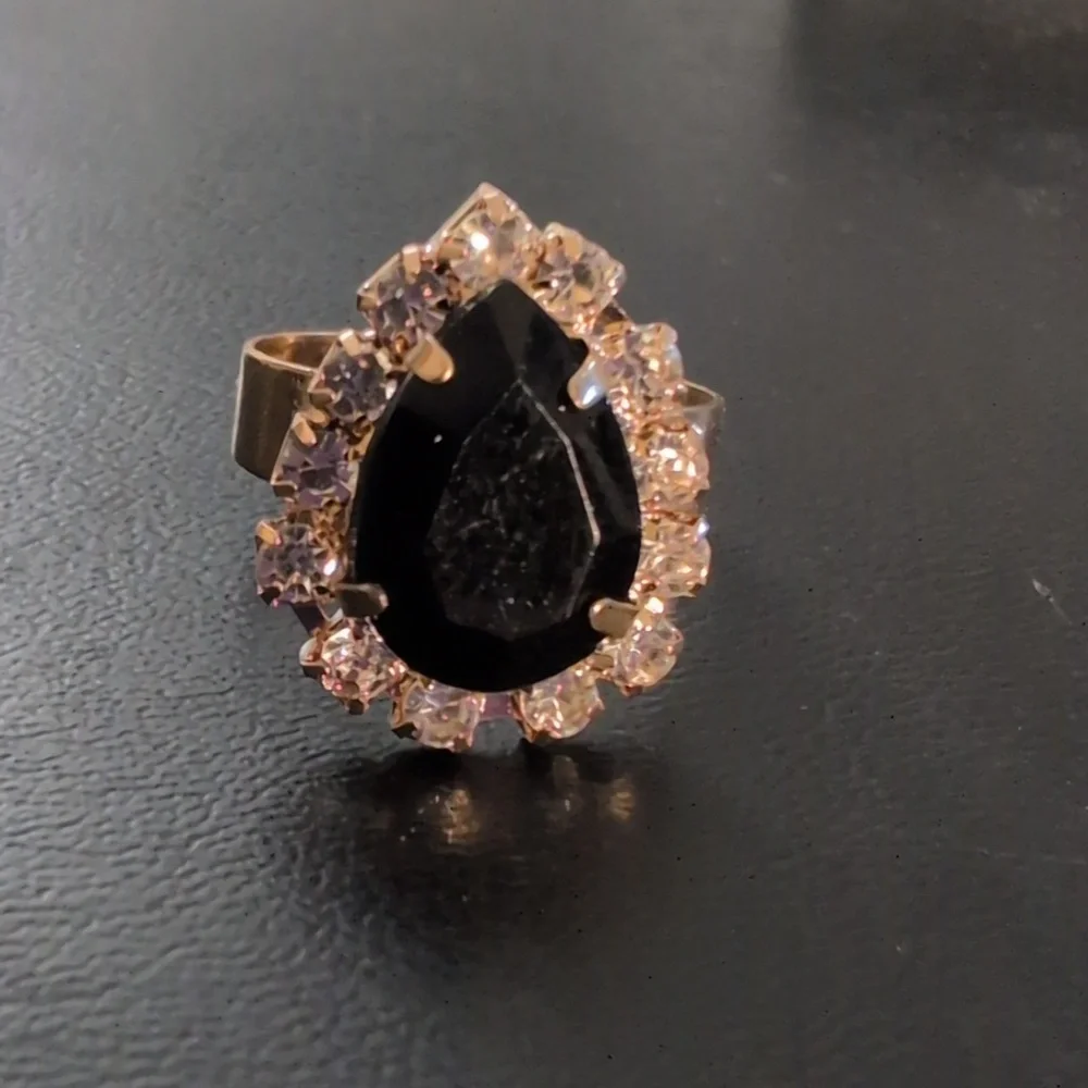 Gold Tone Rhinestone Adjustable Ring